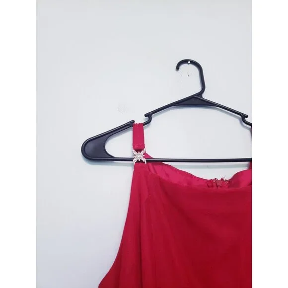 Betsy & Adam Womens 14 Formal Long Dress Red Gold Accent Sparkly Party FLAW - Picture 4 of 9